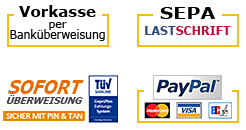 Bezahlung per Vorkasse PayPal oder Rechnung